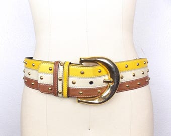 Vintage ESCADA Tri-color Leather Belt in Brown White and  display picture 1