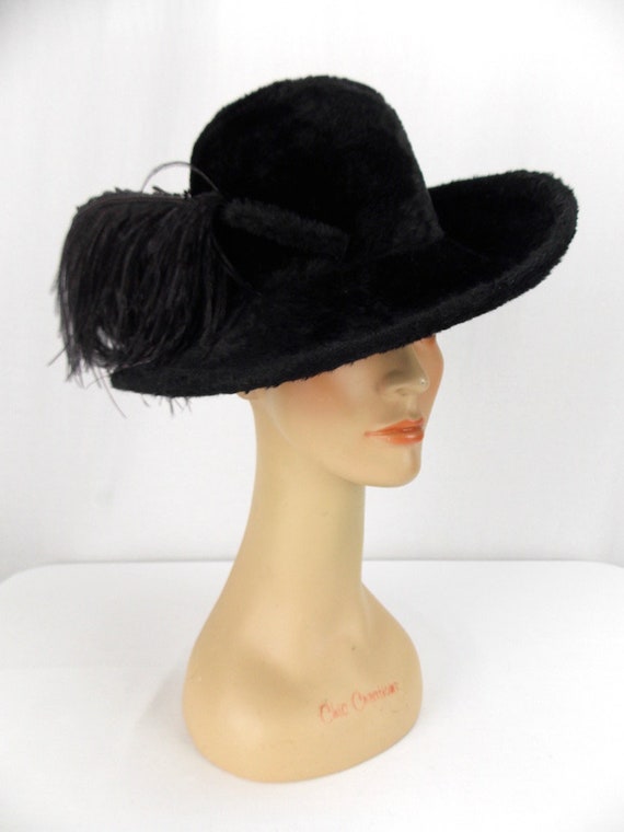 Black Wide Brim Fedora with Ostrich Plume Mr John