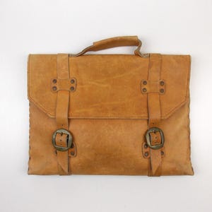 Vintage 1970er Leder Portfolio Aktentasche Tasche mit Messing Schnallen