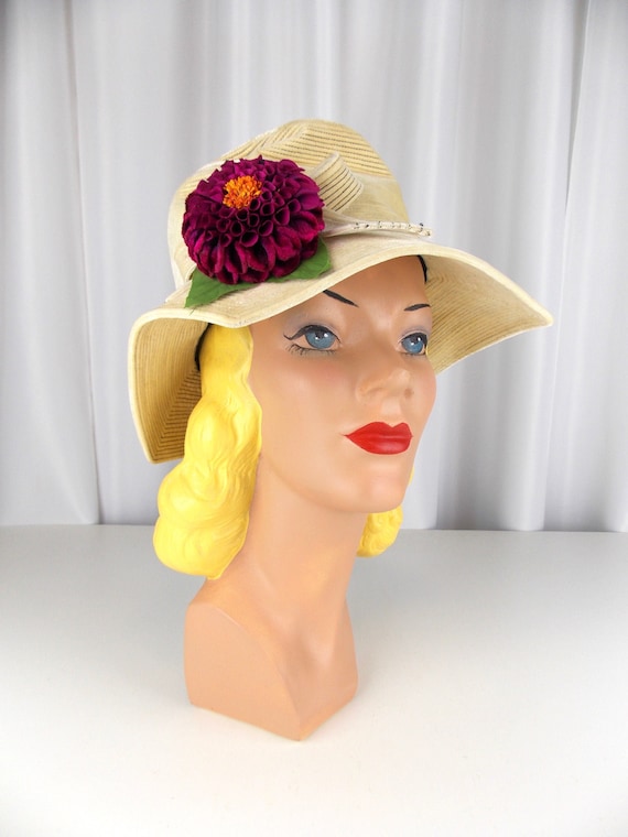 Ivory Color Hat with Square Brim Adolfo 1960's