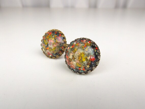 Vintage Cuff Links Confetti Fleck Resin Cabochon … - image 3