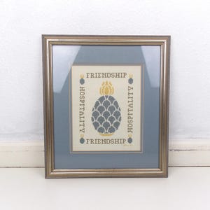 Vintage Framed Cross Stitched Needlepoint Hospitality Pineapple Artwork