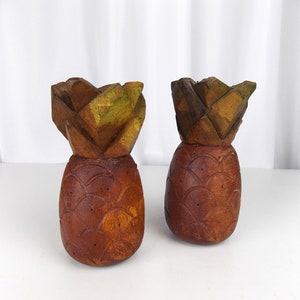 Wood Pineapple Candlestick Holders Hand Carved