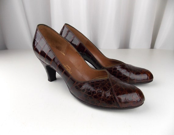 Alligator Pumps 1960's Shoes Womens Size 8 Narrow