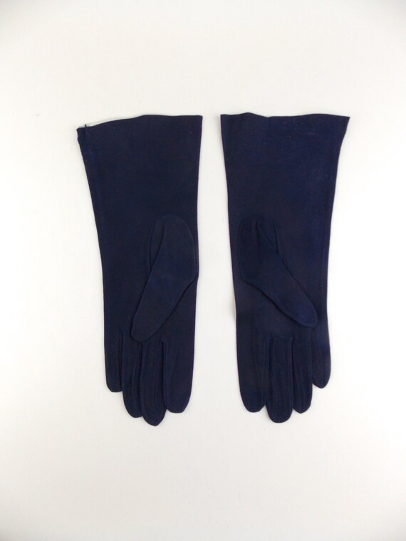 Navy Blue Gloves with Suede Finish Size 7 1950's … - image 3