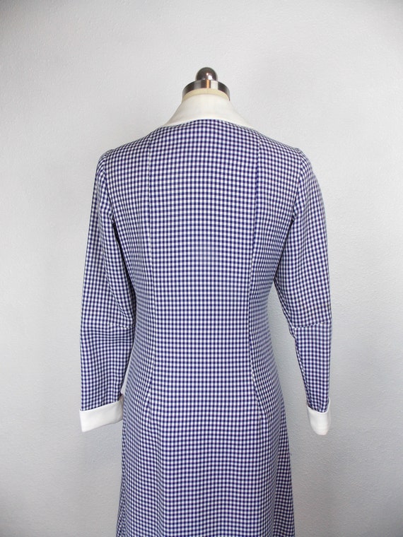 1970's Blue Gingham Check Maxi Dress Poly Knit - image 5