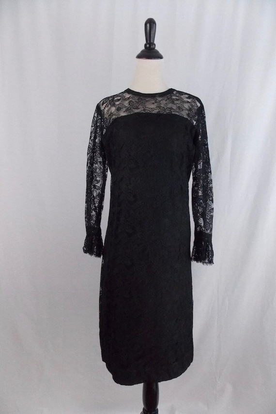 knee length dresses for ladies 1960s Black Lace Sleeve Shift Dress – Style & Salvage main image 1