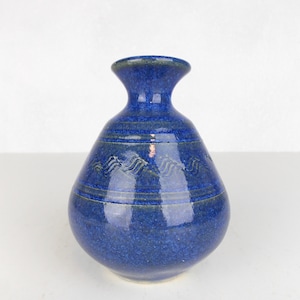 Small Handmade Blue Glazed Vase Hand Thrown Stoneware