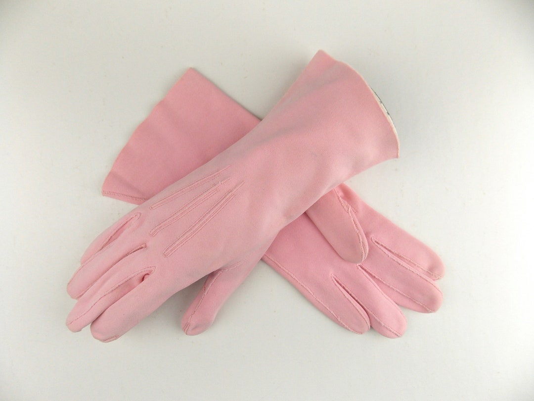 Pink Cotton Gloves Size 7 1960's Bracelet Length Etsy