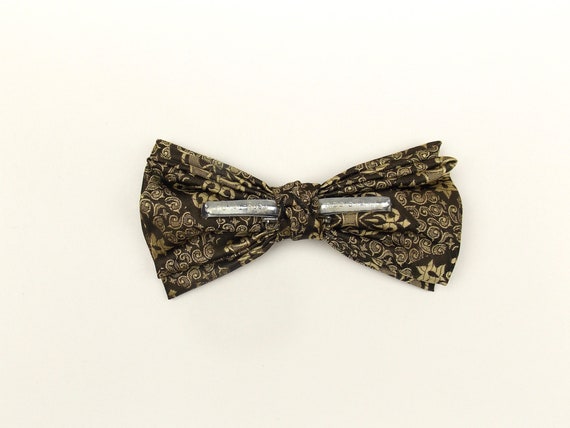 Vintage Clip On Brown and Yellow Bow Tie 1950's 1… - image 2