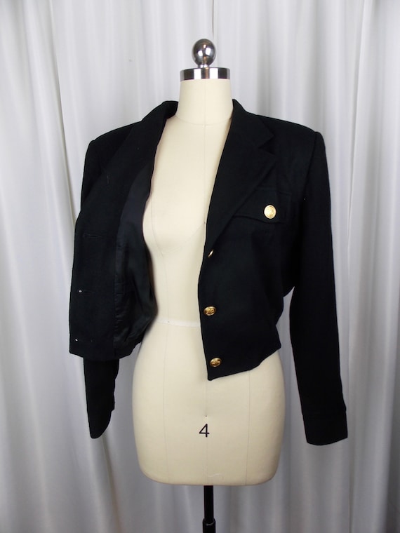 1980's Black Wool Crop Jacket Eisenhower Jacket M… - image 4