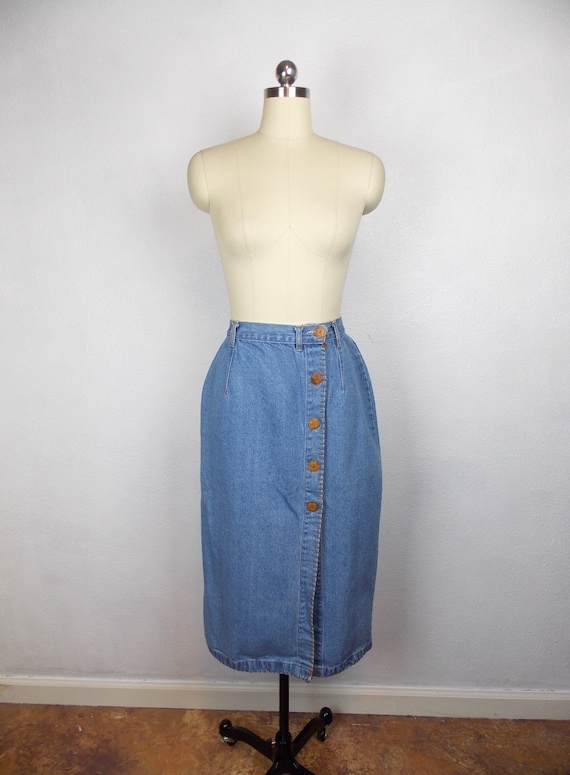 Gitano Denim Skirt Asymmetrical Button Front 1990'