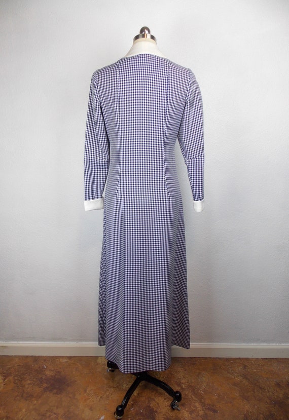 1970's Blue Gingham Check Maxi Dress Poly Knit - image 6