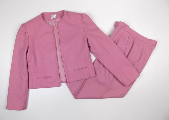 1980's Two Piece Wool Pant Suit Set Mauve