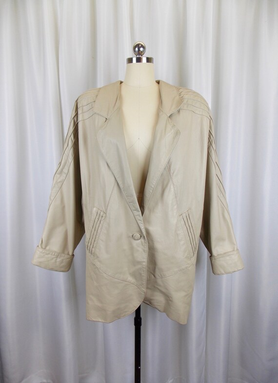 1980's Avanti Leather Jacket Coat Large Biege Ivor