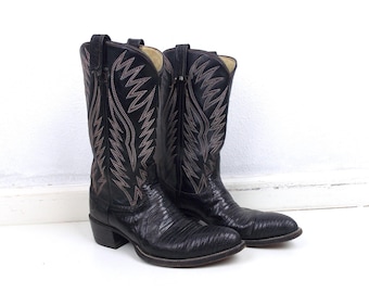 Vintage Dan Post Black Iguana Lizard Skin Western Cowboy Boots Men's Size 9.5 D