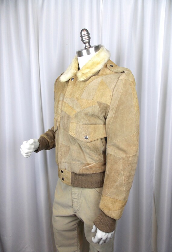 1980's Men's Patchwork Suede Leather Bomber Jacke… - image 3