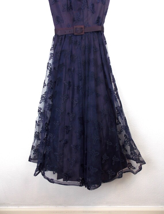 1940's Navy Blue Dress Tulle and Rayon Dress XXS - image 3