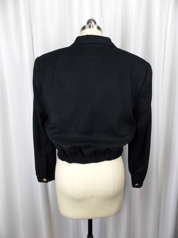 1980's Black Wool Crop Jacket Eisenhower Jacket M… - image 3