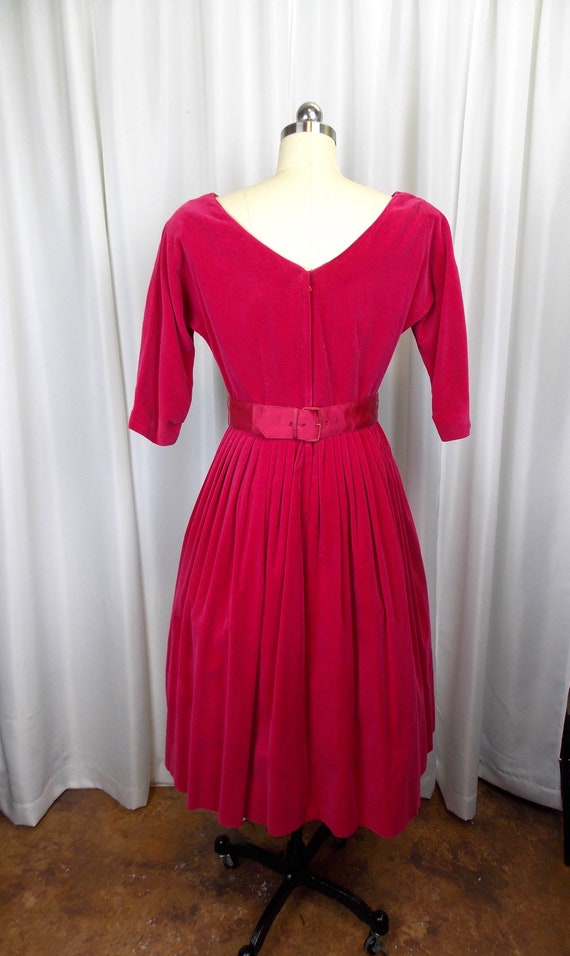 1950's Pink Velvet Dress with Matching Rhinestone… - image 4