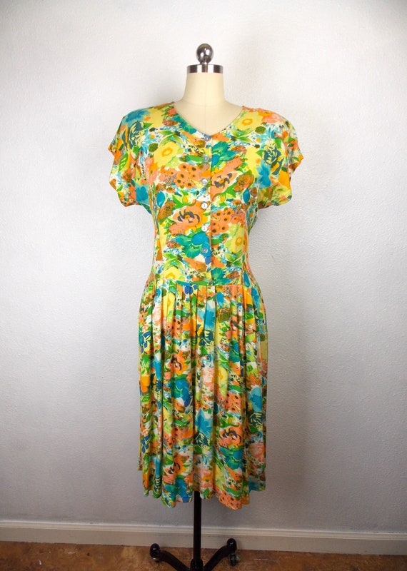 1990's Floral Drop Waist Dress - image 1