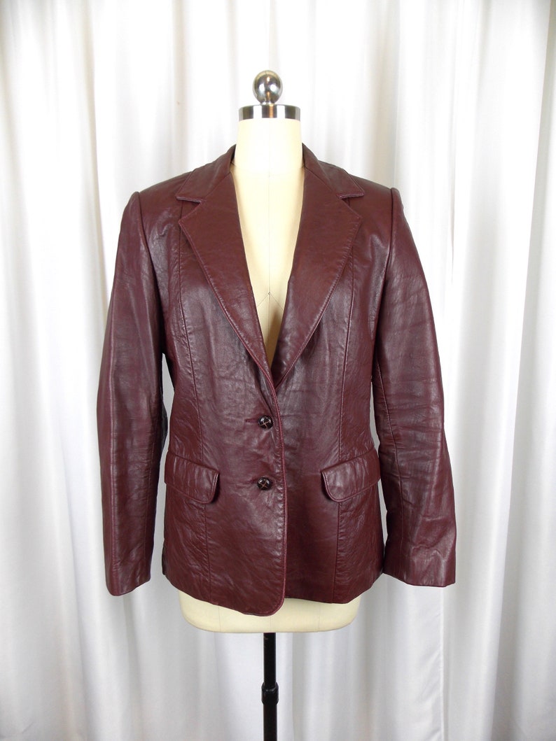 Tony Lama Womens Leather Blazer Jacket 1980's Oxblood Red image 1