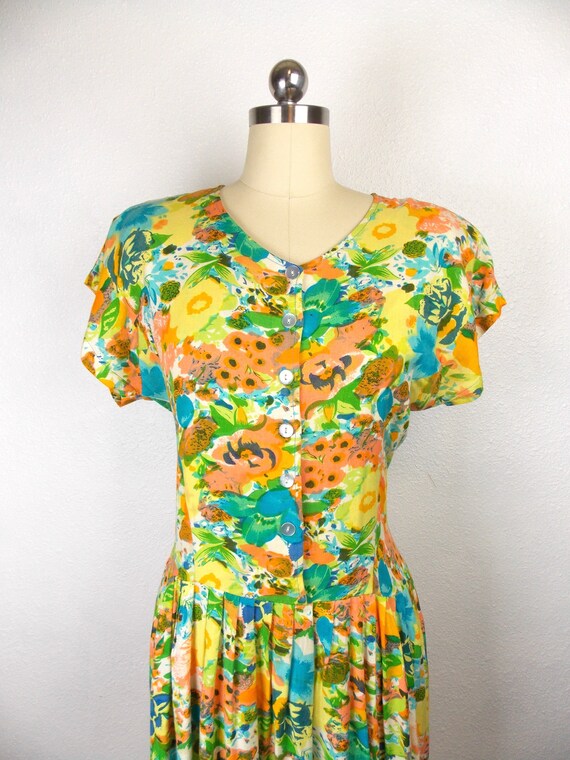 1990's Floral Drop Waist Dress - image 2