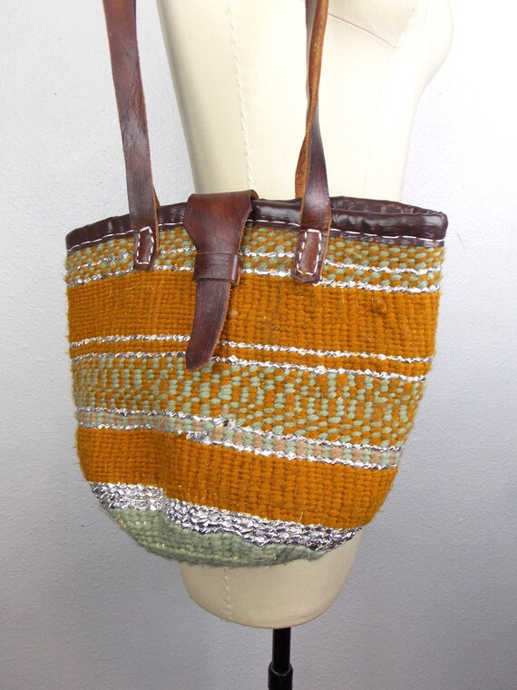 Vintage Woven Fiber Bucket Bag Shoulder Bag Marke… - image 2