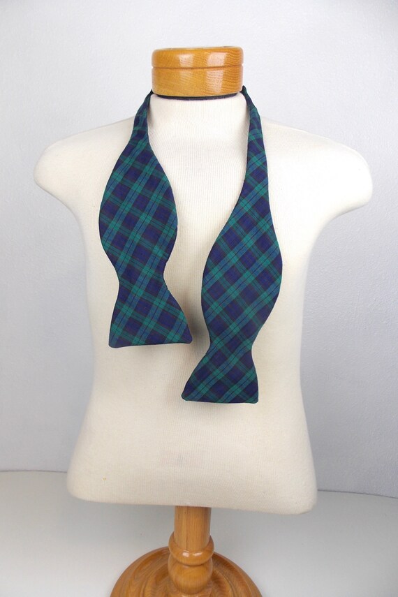 Blue and Green Plaid Bow Tie Resilio 1970's 1980's - image 3