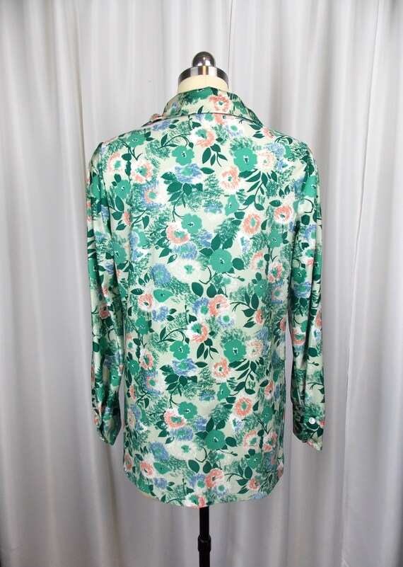 1970's Floral Print Tunic Top Polyester Knit - image 4