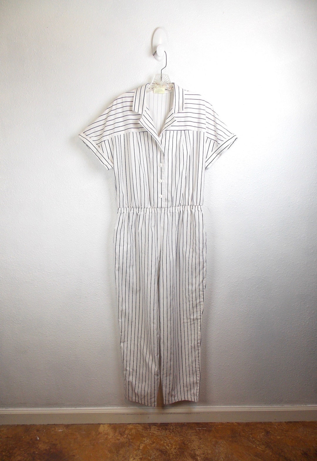 RESERVED | 1980s Blue Striped Jumpsuit | S/M