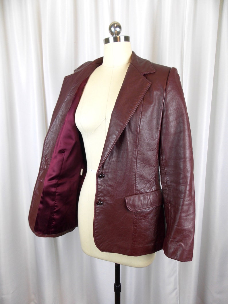 Tony Lama Womens Leather Blazer Jacket 1980's Oxblood Red image 5