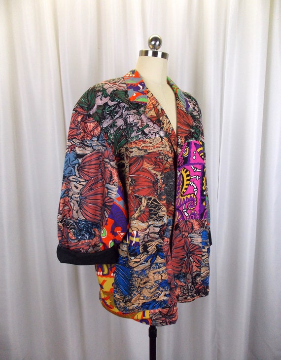 Ethnic Patchwork Print Jacket Blazer Flying Down … - image 3