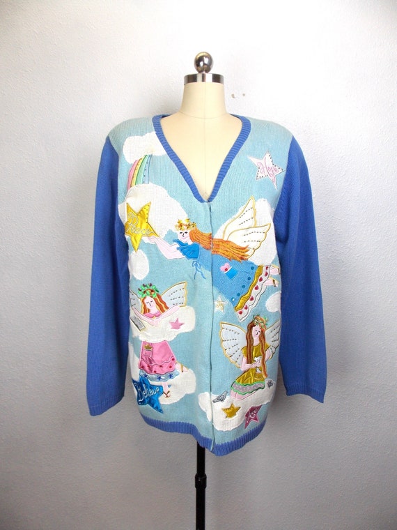 1990's Angel Theme Cardigan Sweater Quacker Factor