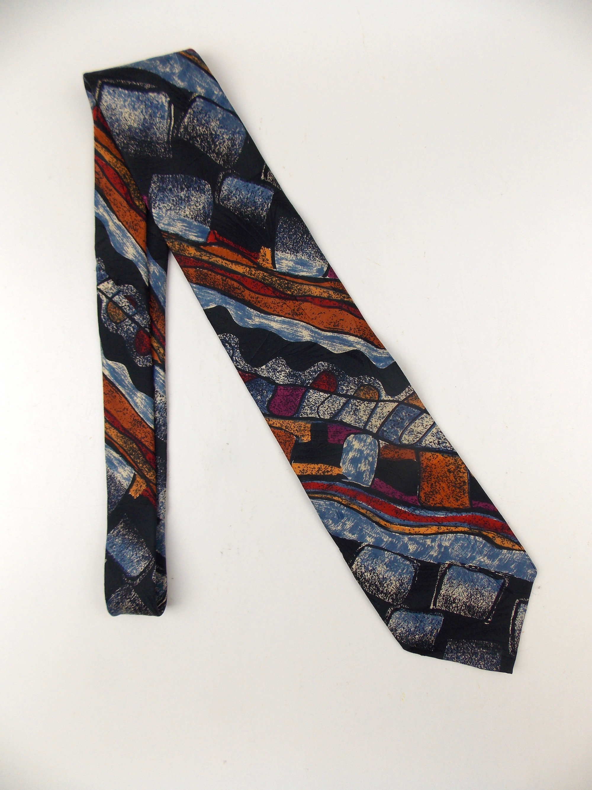 Cravate BUGATTI 100% Soie - Authentique Vintage - Longueur 150 Cm - Bleu