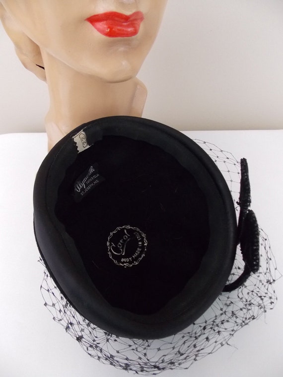 Black Felt Cocktail Hat with Netting - image 5