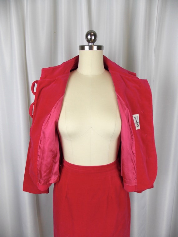 Pink Velveteen Skirt Suit Two Piece 1960's XS Jac… - image 5