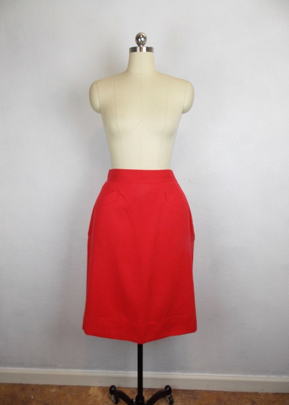 Vintage Liz Claiborne Bright Red Wool Pencil Skirt