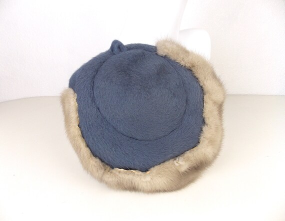 1940's 1950's Blue Felt Hat with Fur Trim - image 5