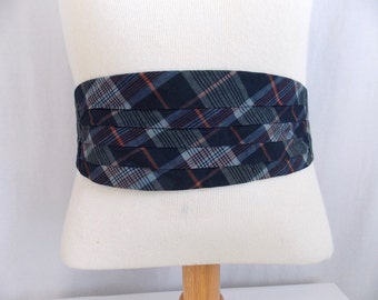 Vintage Madras Plaid buik band donkerblauw