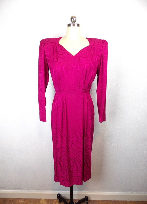Liz Claiborne Silk Dress Magenta Pink 1980's