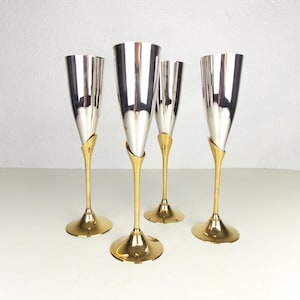 1980&#39;s Silver Plate and Brass Champagne Flutes Set of 4