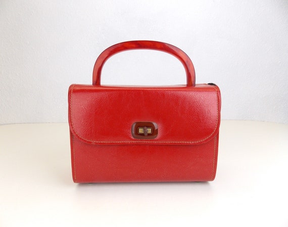 1940's 1950's Red Vinyl Top Handle Handbag Purse - image 1