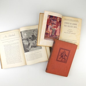 1940&#39;s 1950&#39;s Children&#39;s Textbooks Story Books Set of 3 Hardcover Bookshelf Decor