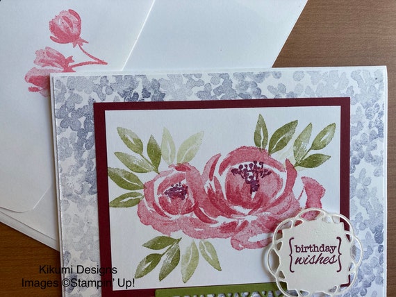 Birthday Card Pretty Pink Flowers Handmade Greeting Card Hand Stamped