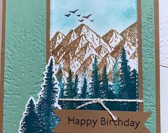 Birthday Card Mountains Forests Big Skies Trees Stampin’Up! Mountain Air hand made hand stamped handmade