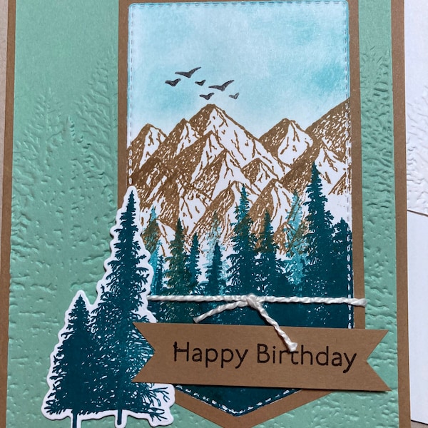 Birthday Card Mountains Forests Big Skies Trees Stampin’Up! Mountain Air hand made hand stamped handmade