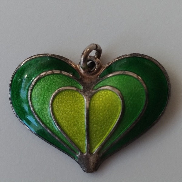 David Andersen Norway Sterling 925 Heart Pendant Green Enamel