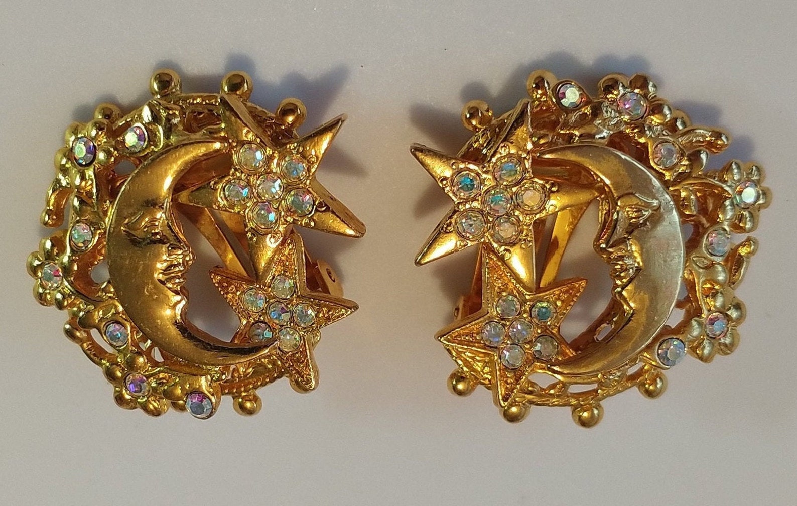 Vintage Kirks Folly Large Clip On Earrings Stars Moon Aurora Etsy