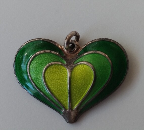 David Andersen Norway Sterling 925 Heart Pendant Green Enamel